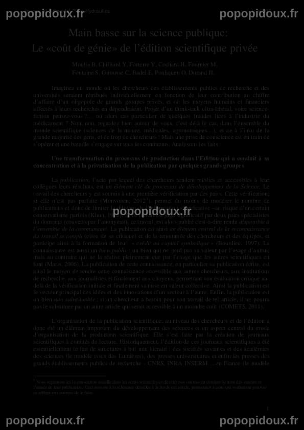 (PDF) Main basse sur la science publique: Le «coût de génie» de l ...