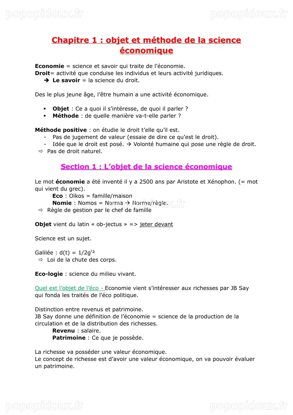 Chapitre 1 : objet et méthode de la science économique