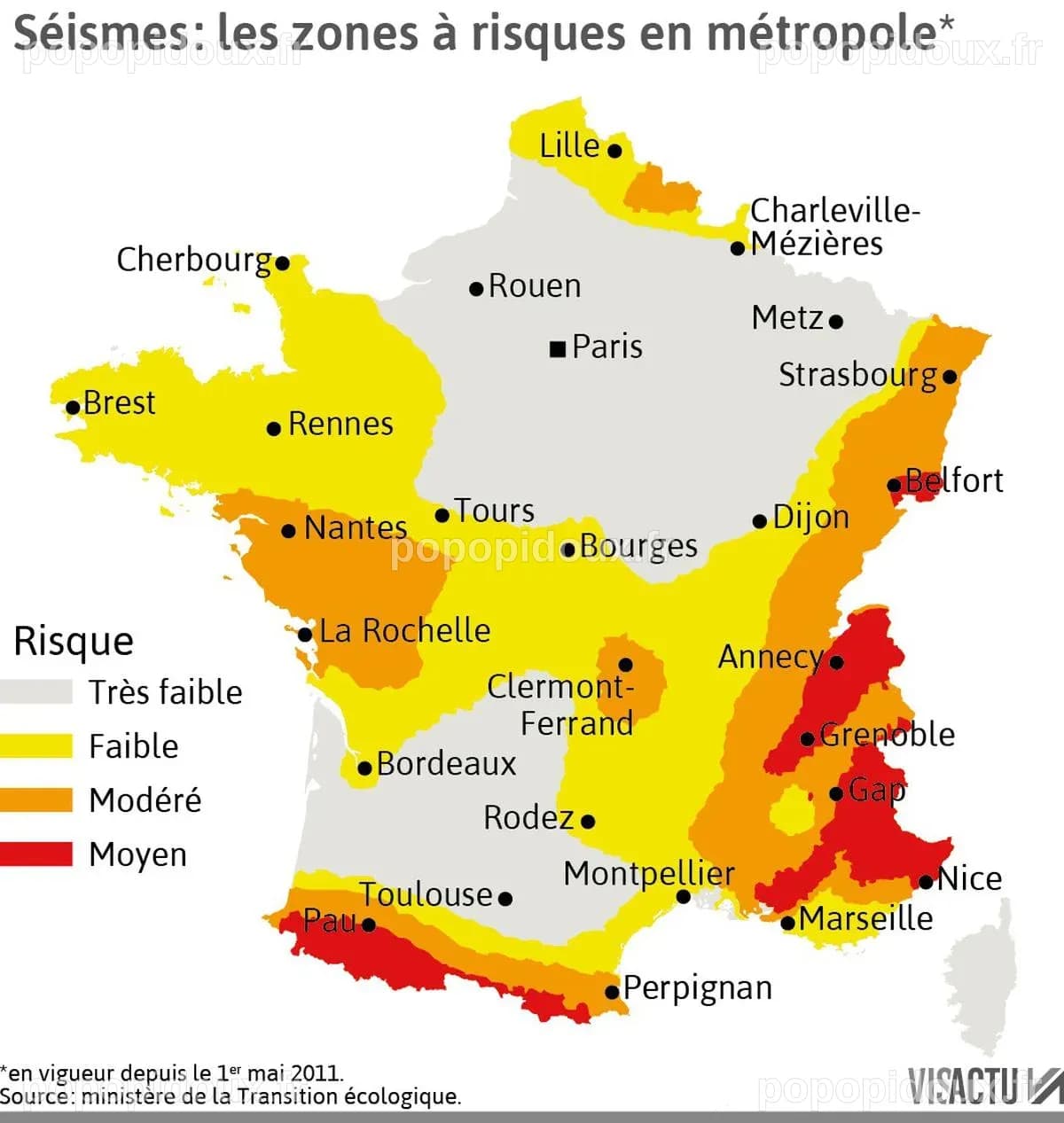 Carte. Quels risques en France, où sont localisées les zones sismiques