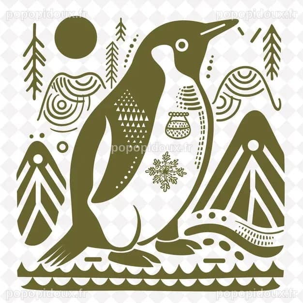 Art folklorique du pingouin Png avec des icebergs et des éléments ...