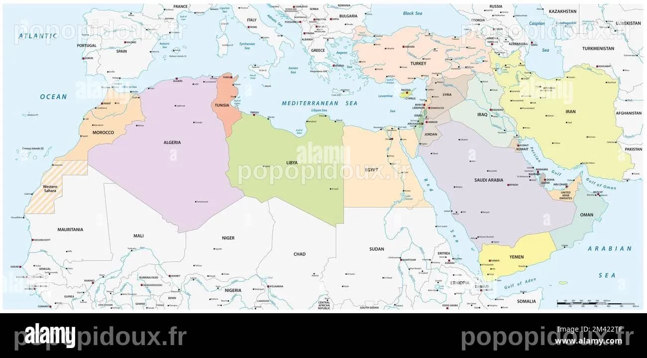 Carte de la région de Mena, Moyen-Orient et Afrique du Nord Photo Stock ...
