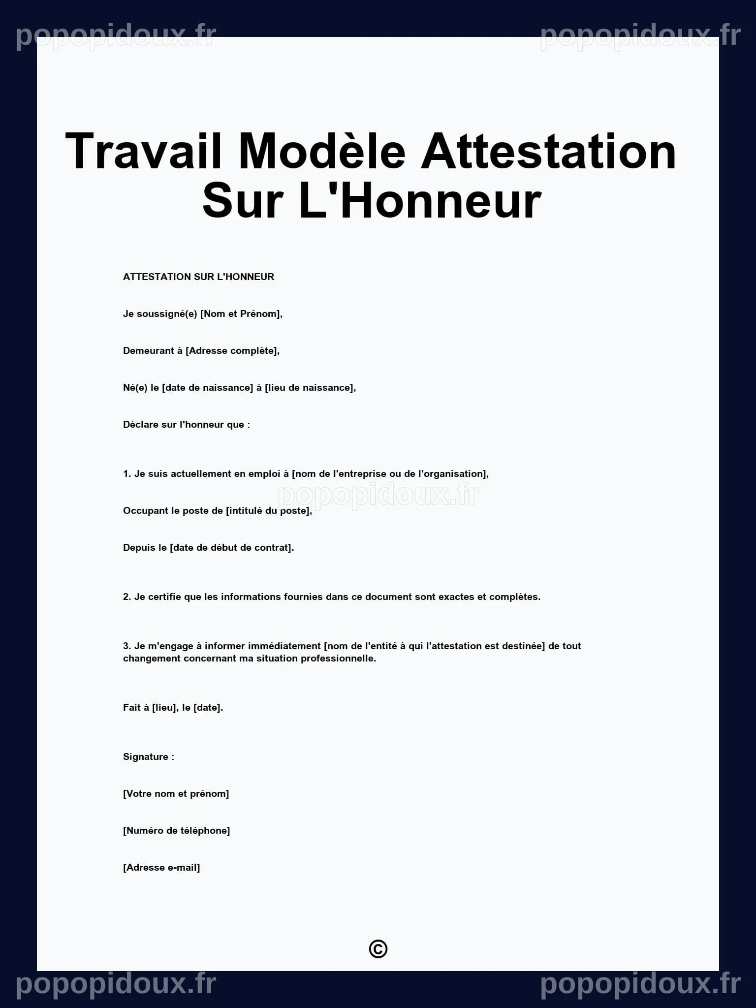 Travail Modèle Attestation Sur L'Honneur