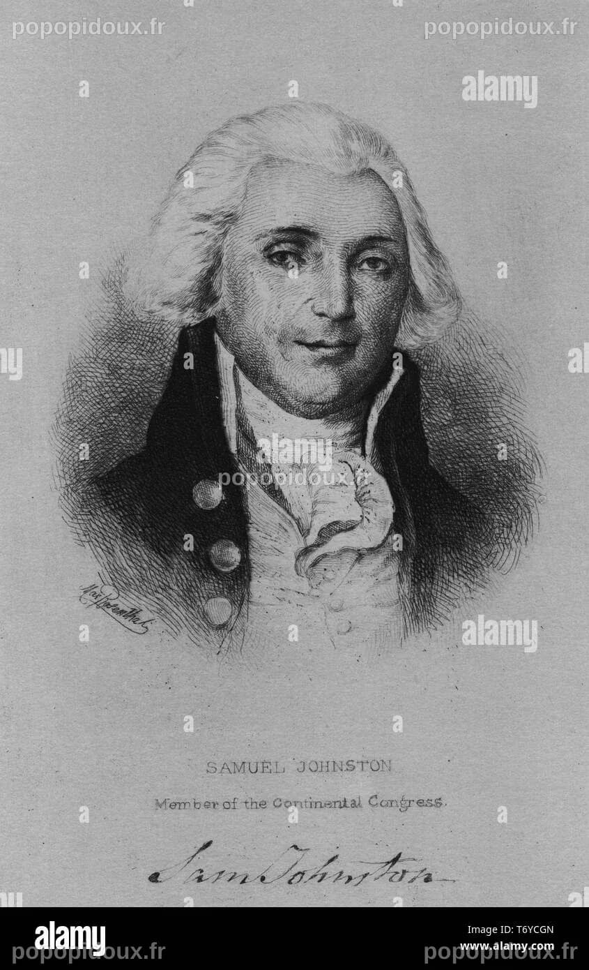 Portrait gravé de Samuel Johnston, membre du Congrès continental et le ...