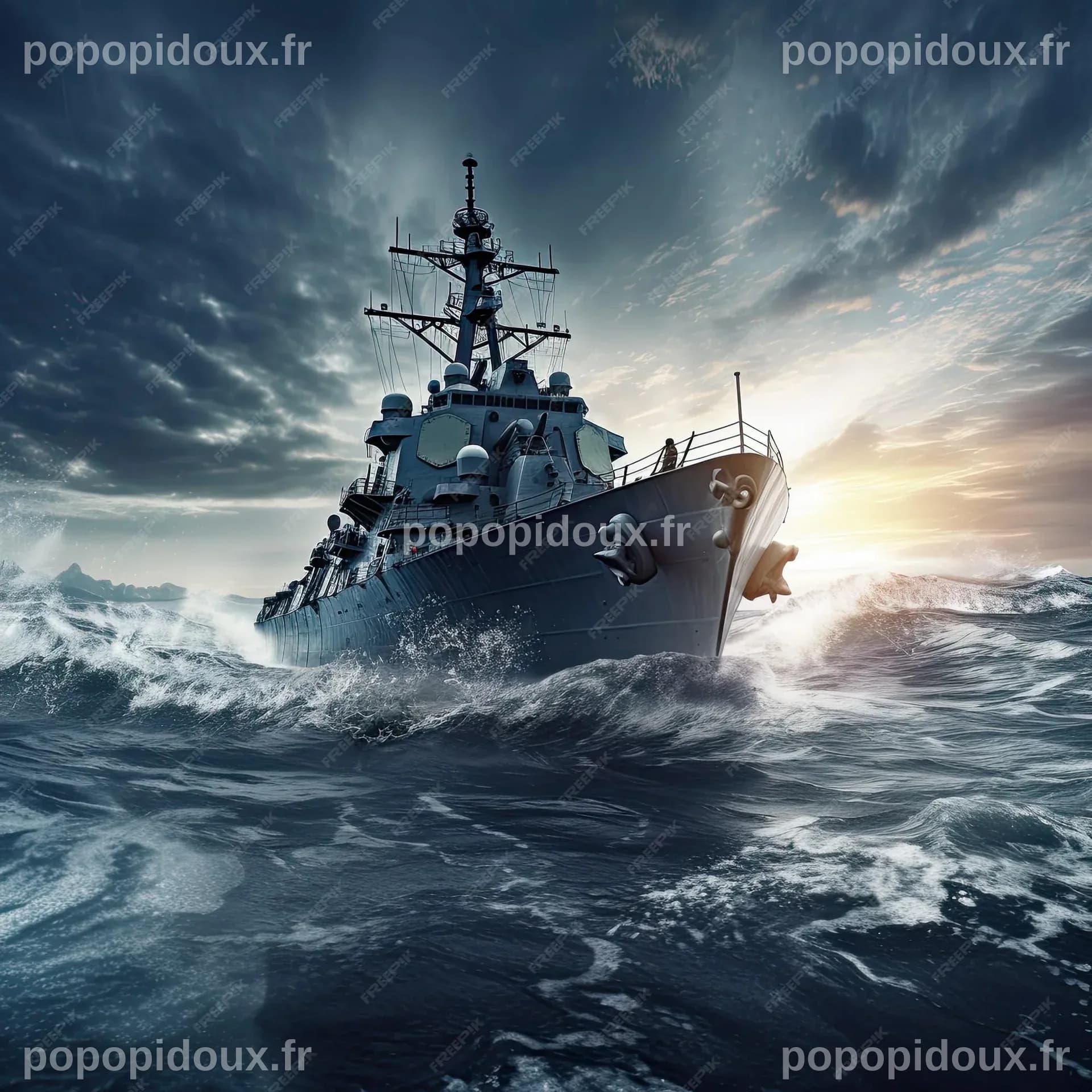 Navire De Guerre Destroyer En Haute Mer Manœuvres Militaires De Guerre ...