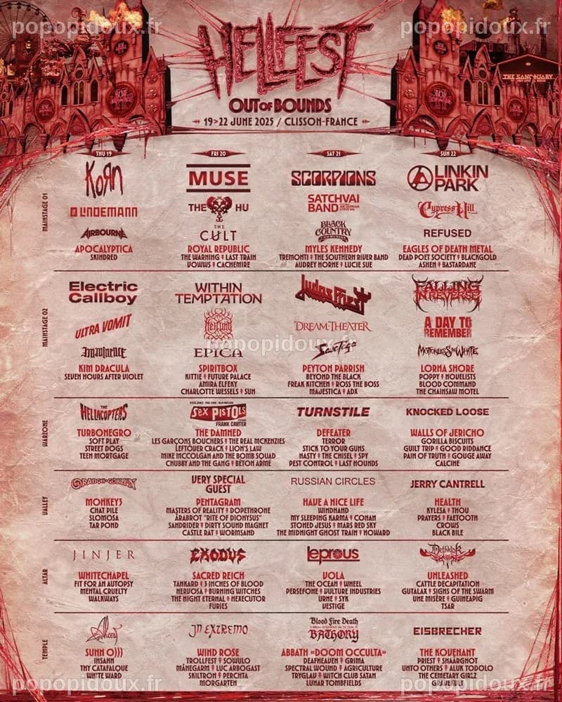 Le HELLFEST 2025 révèle son affiche. Avec KORN, MUSE, SCORPIONS, LINKIN ...
