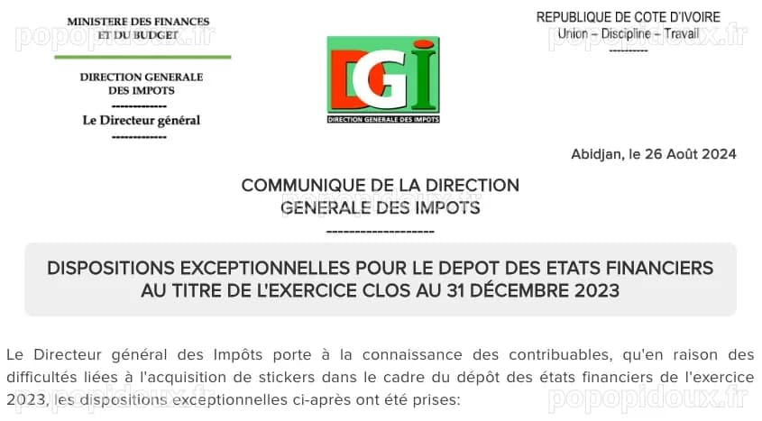 Dispositions Exceptionnelles pour Le Dépôt des Etats Financiers au ...