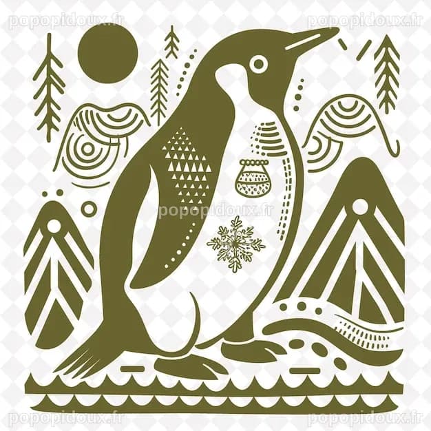 Art folklorique du pingouin Png avec des icebergs et des éléments ...