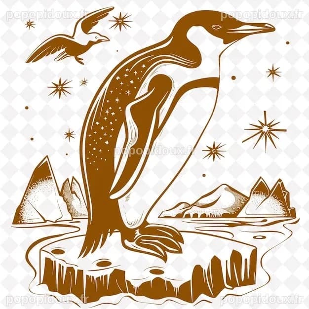 Art folklorique du pingouin Png avec des icebergs et des éléments ...