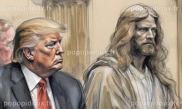 Donald Trump shares bizarre court sketch of him sitting next to Jesus ...