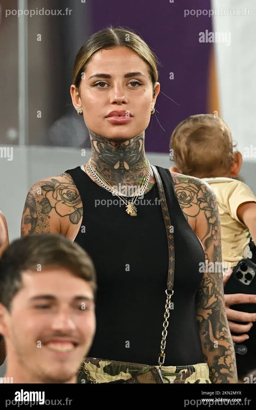 Wife of Theo Hernandez Zoe Cristofoli during France v Danemark match of ...